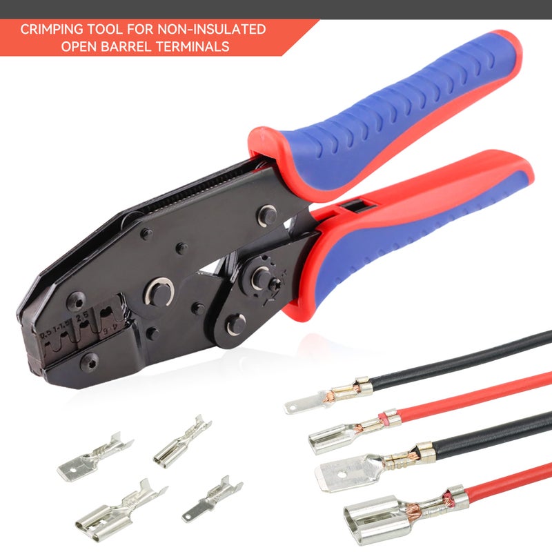 HKS Crimping Tool For Non-Insulated Open Barrel Terminals & Receptacles - Ratcheting Wire Crimpers - AWG 20-10 (0.5-6mm?) U-Shaped- Ratchet Terminal Crimper - Electrical Crimping Tool - Image 4